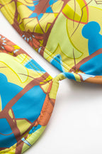 Tropikal Desenli Püsküllü Sırt Dekolteli Bikini Takımı