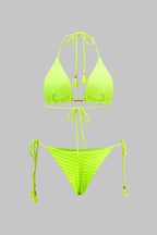 Metalik Saçaklı Kıvrımlı Bağlamalı Bikini Takımı