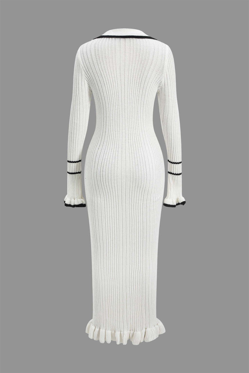 Kontrast Çan Kol Triko Midi Elbise