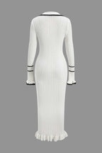 Kontrast Çan Kol Triko Midi Elbise