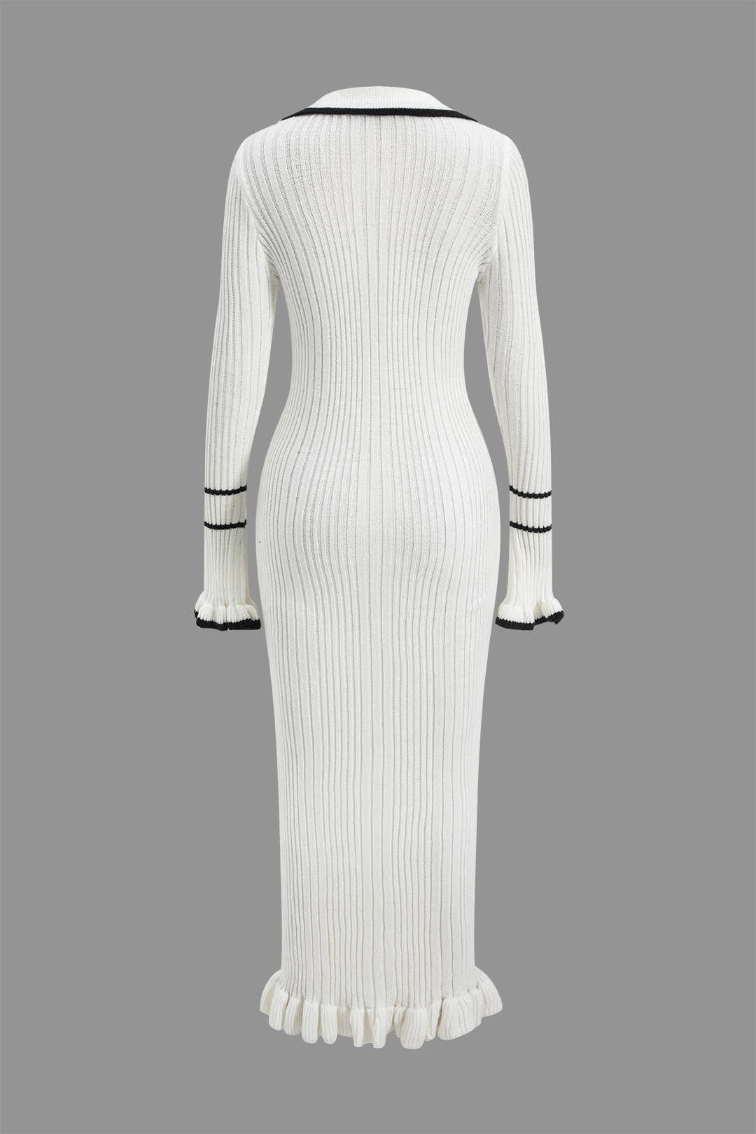 Kontrast Çan Kol Triko Midi Elbise