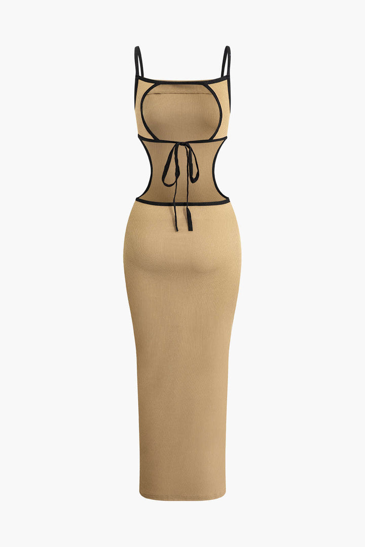 Kontrast Kesimli Sırtı Açık Slip maksi Elbise