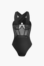 Sheer Mesh Patchwork Korse