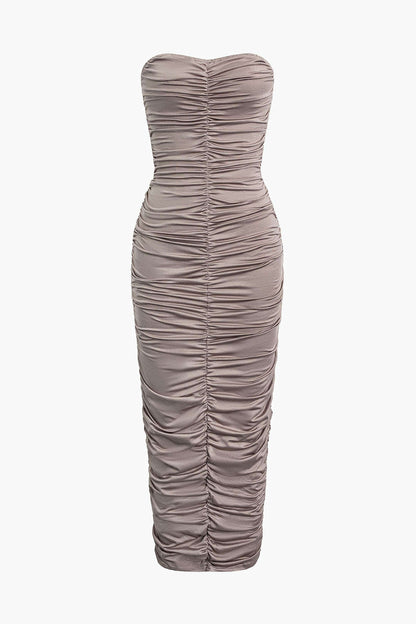 Düz Dantelli Straplez Midi Elbise