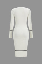 Düğmeli Örgü Bağlamalı Cep Kazak midi Elbise