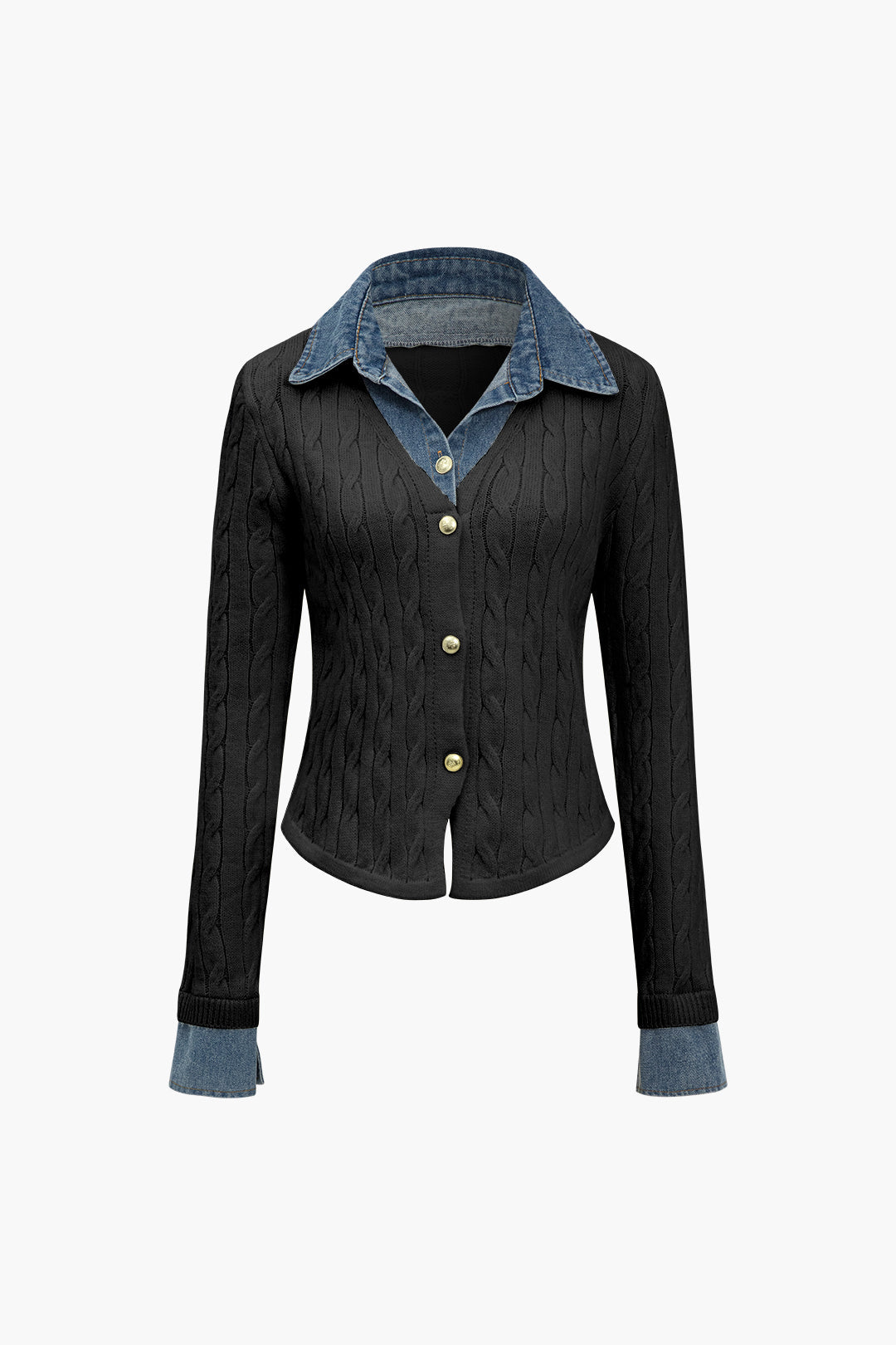 Örgü Patchwork Denim Uzun Kollu Üst