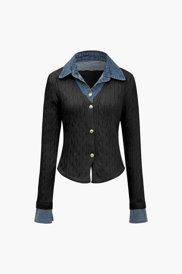 Örgü Patchwork Denim Uzun Kollu Üst