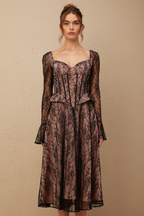 Jennifer Siyah Dantel Detaylı Fırfırlı Midi Elbise