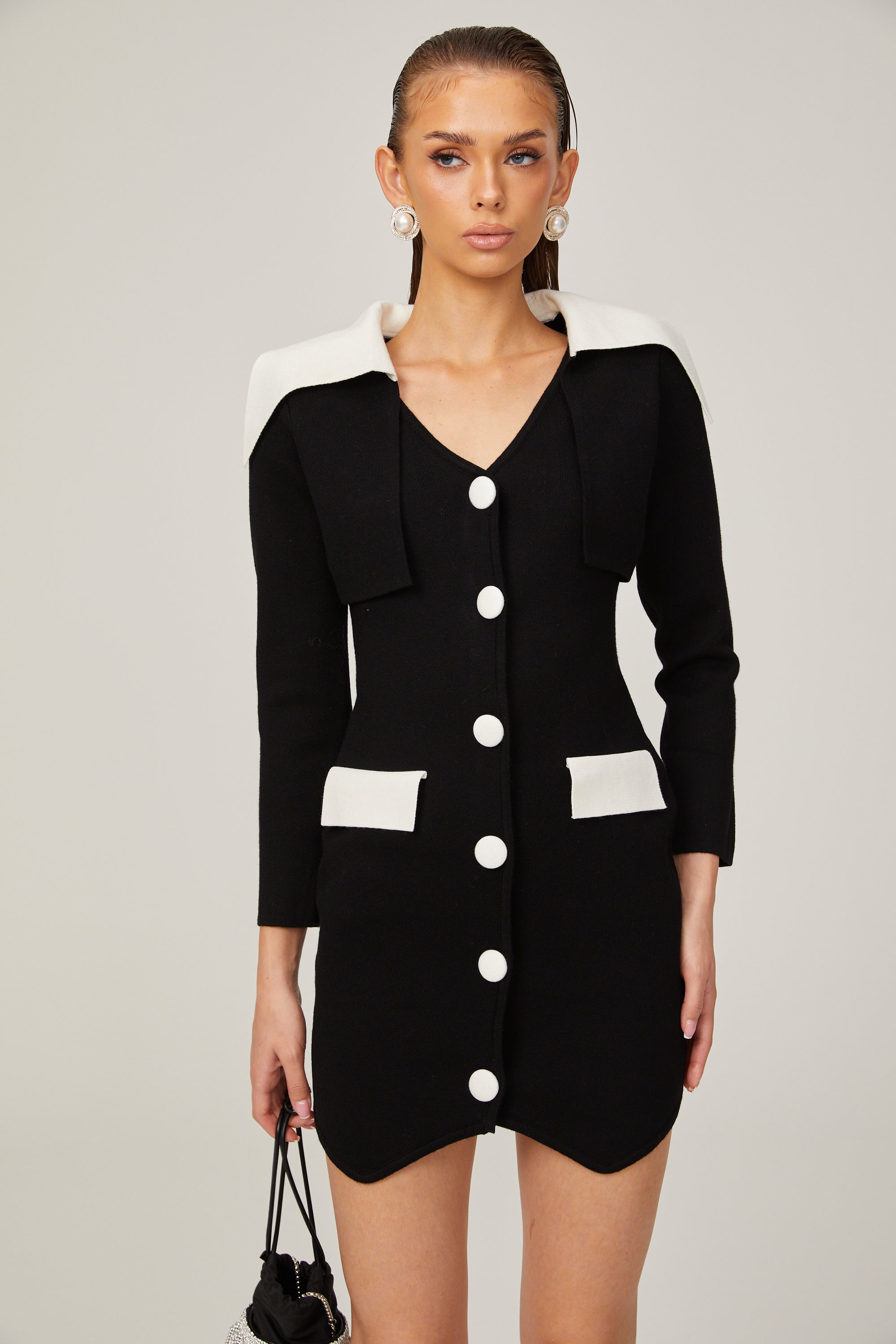 Enora kontrast mini elbise