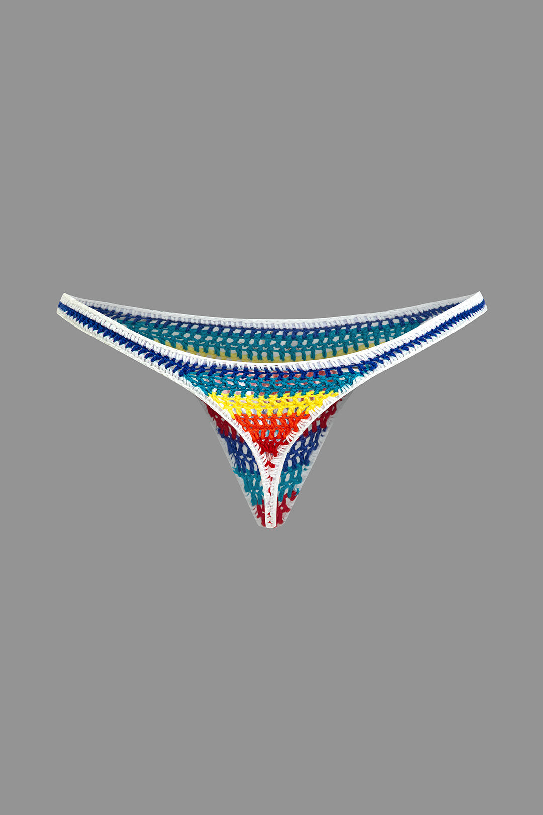 Gökkuşağı Desenli Şeritli Tığ İşi Bikini Takımı