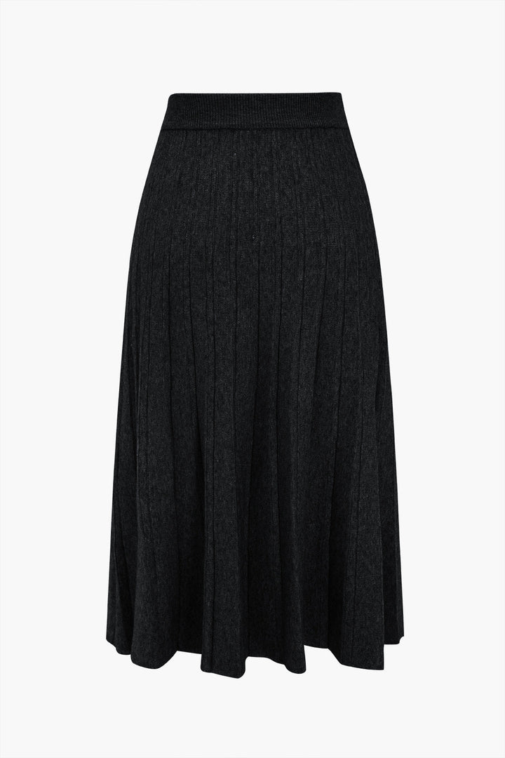 Katı Örgü Pileli Yüksek Bel Etek