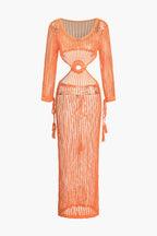 Katı Örgü Kesilmiş Uzun Kollu maksi Elbise