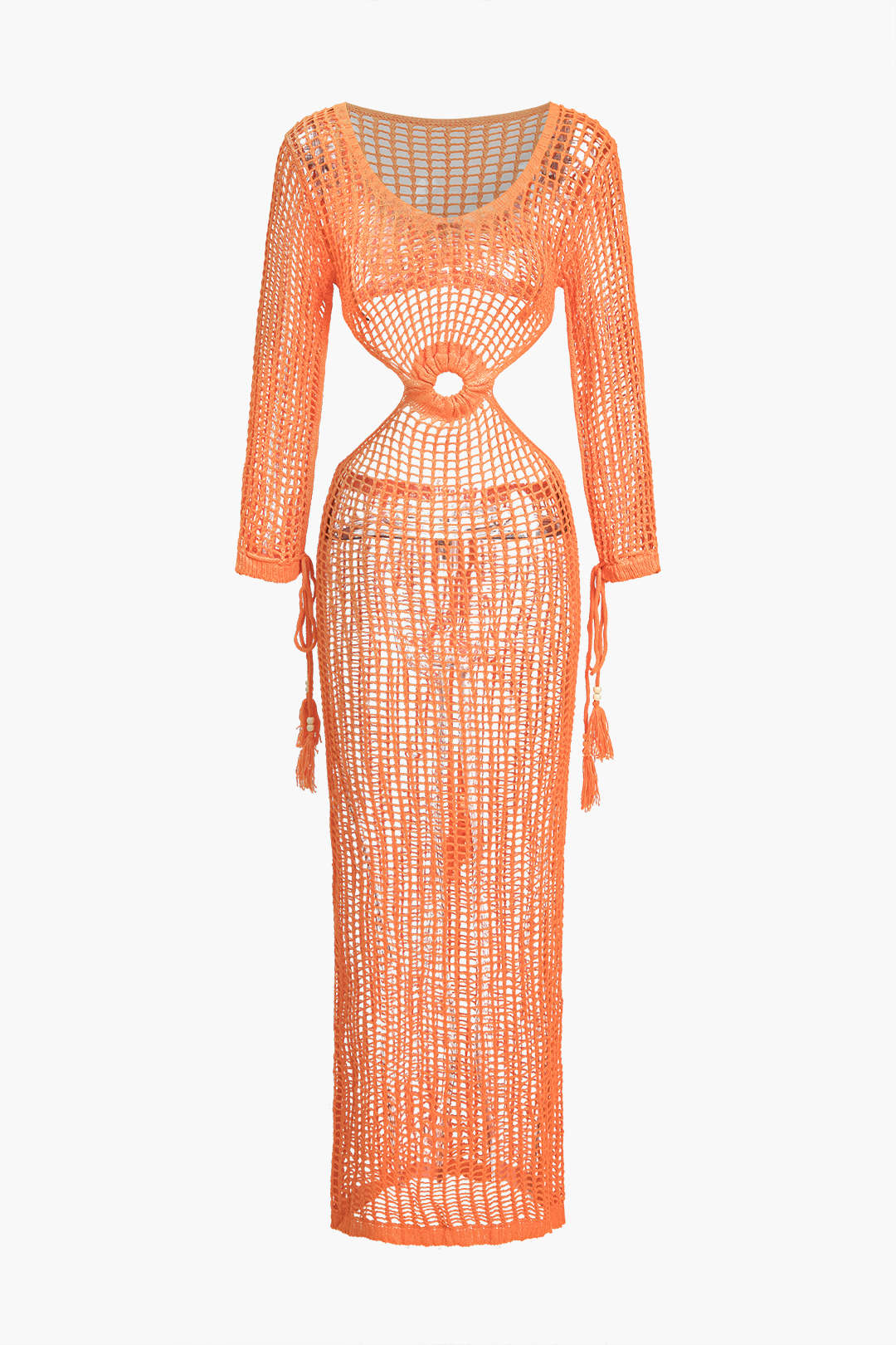 Katı Örgü Kesilmiş Uzun Kollu maksi Elbise