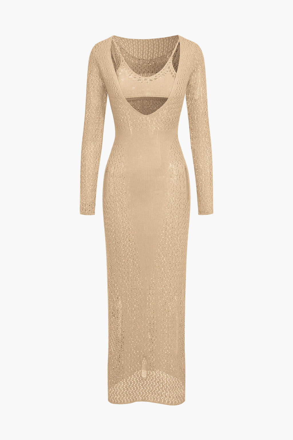 Sütyen Takımlı Uzun Kollu Örgü maksi Elbise