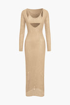 Sütyen Takımlı Uzun Kollu Örgü maksi Elbise