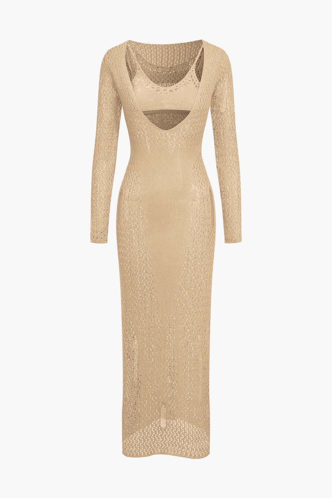 Sütyen Takımlı Uzun Kollu Örgü maksi Elbise