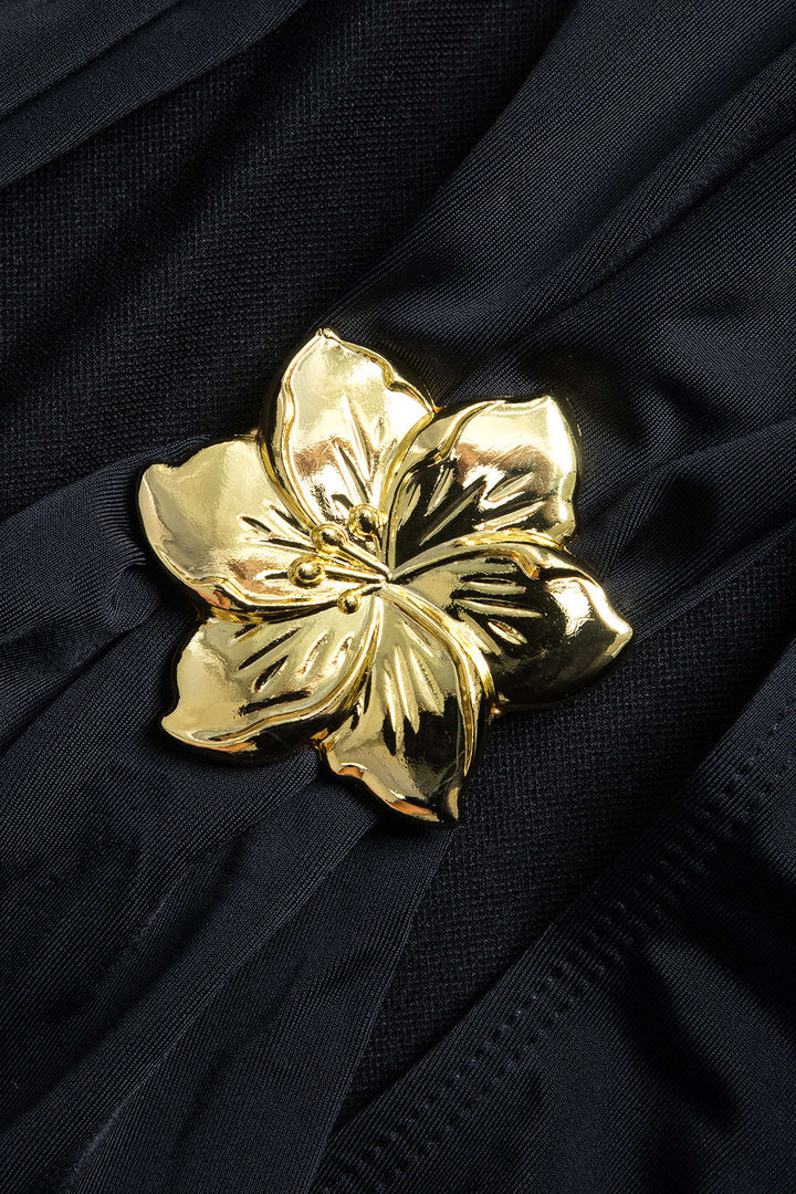 Metalik Dekorlu Kesik Detaylı Bağlamalı Karın Toparlayıcı Tek Parça Mayo