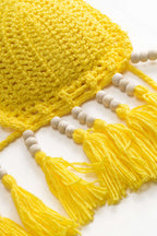 Sırt Açık Tüy ve Boncuk Detaylı Bikini Takımı