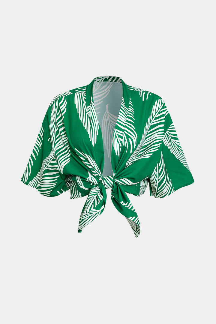 Yaprak Desenli Büzgülü Şort Takımı