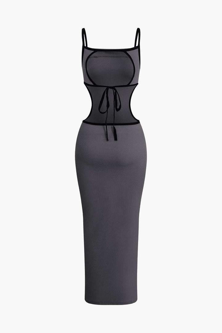 Kontrast Kesimli Sırtı Açık Slip maksi Elbise