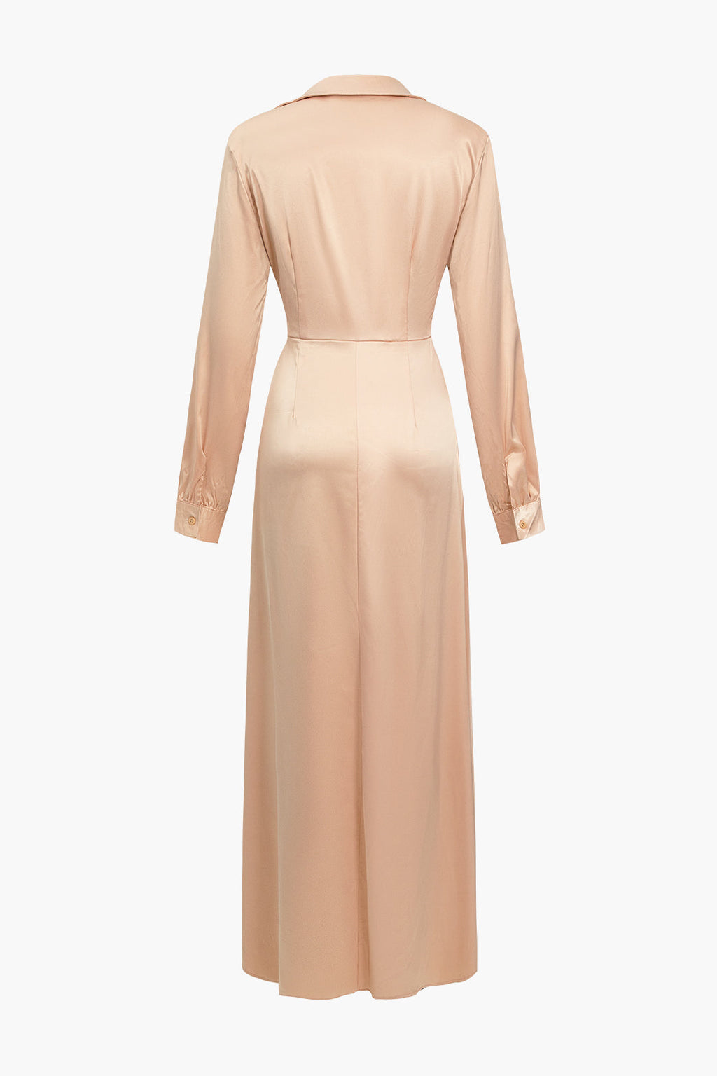 Katı Yırtmaçlı Asimetrik Uzun Kollu maksi Elbise