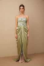 Flavia Çiçek İşlemeli Panelli Maxi Elbise