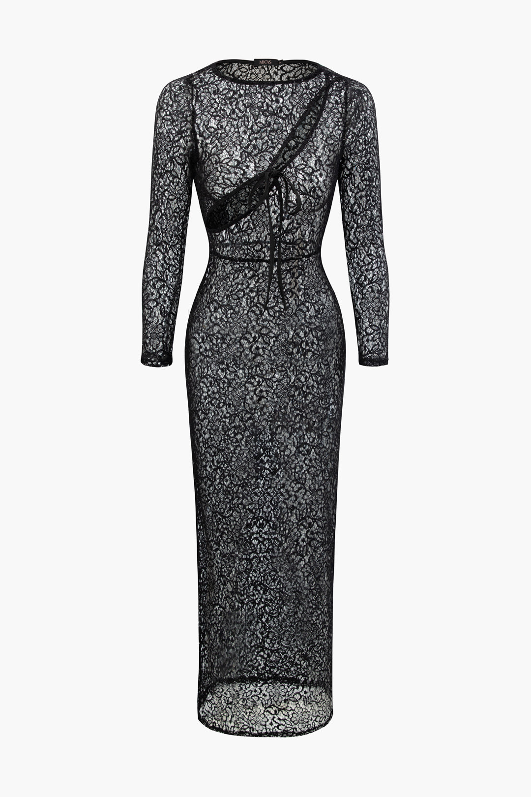 Dantelli Transparan Kesilmiş Önden Bağlamalı maksi Elbise