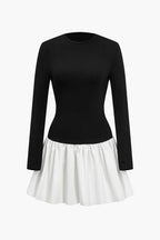 Patchwork Uzun Kollu Mini Elbise