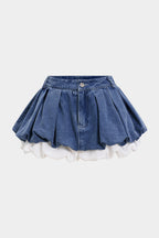 Denim Patchwork Kemerli Şort