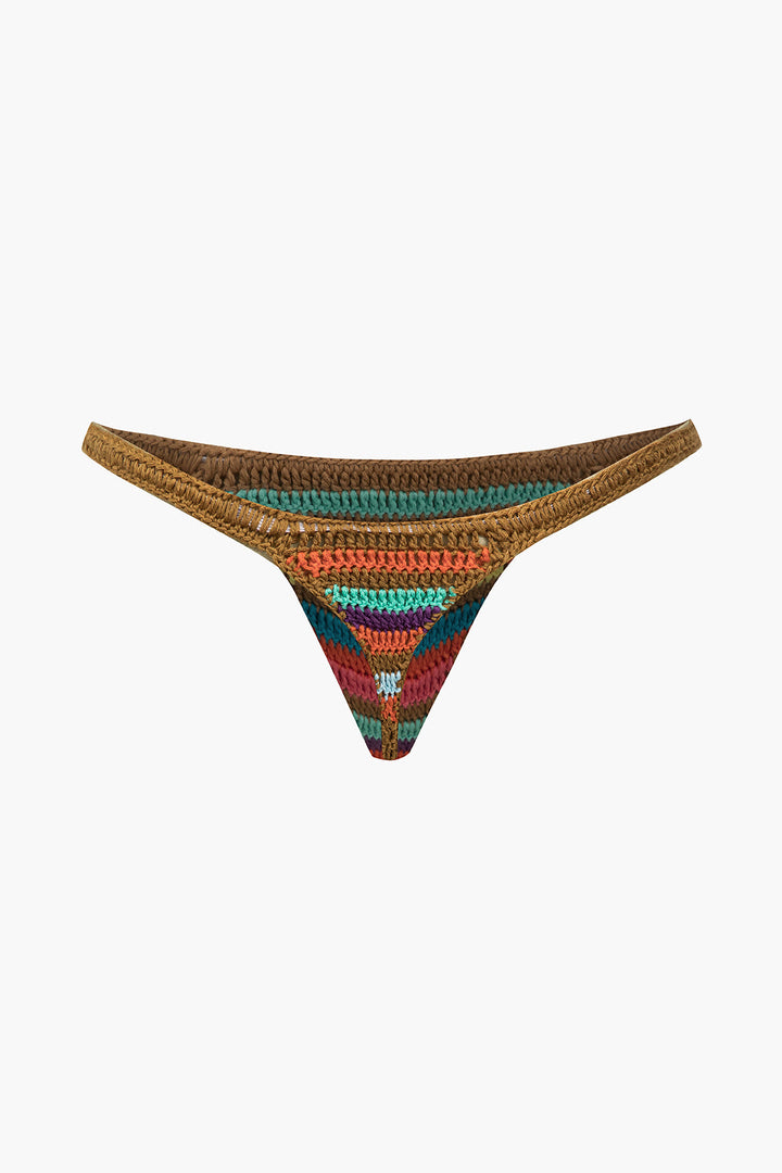 Gökkuşağı Desenli Şeritli Tığ İşi Bikini Takımı