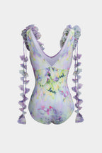 Çiçek Desenli Fırfırlı Karın Toparlayıcı Mayo ve Mayo Eteği Pareo Takım