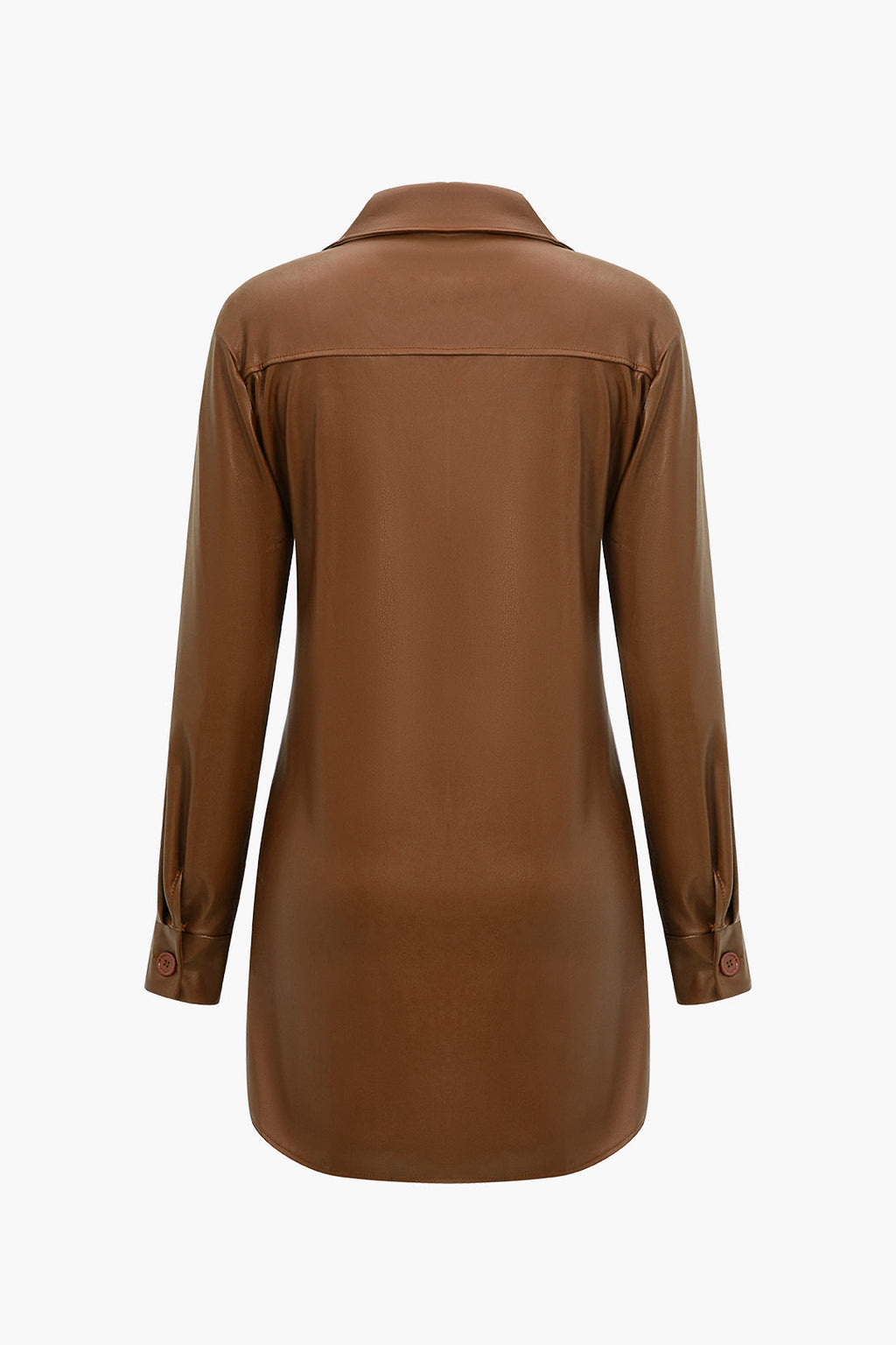 Katı Deri Düğmeli Uzun Kollu Mini Elbise