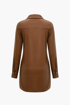 Katı Deri Düğmeli Uzun Kollu Mini Elbise