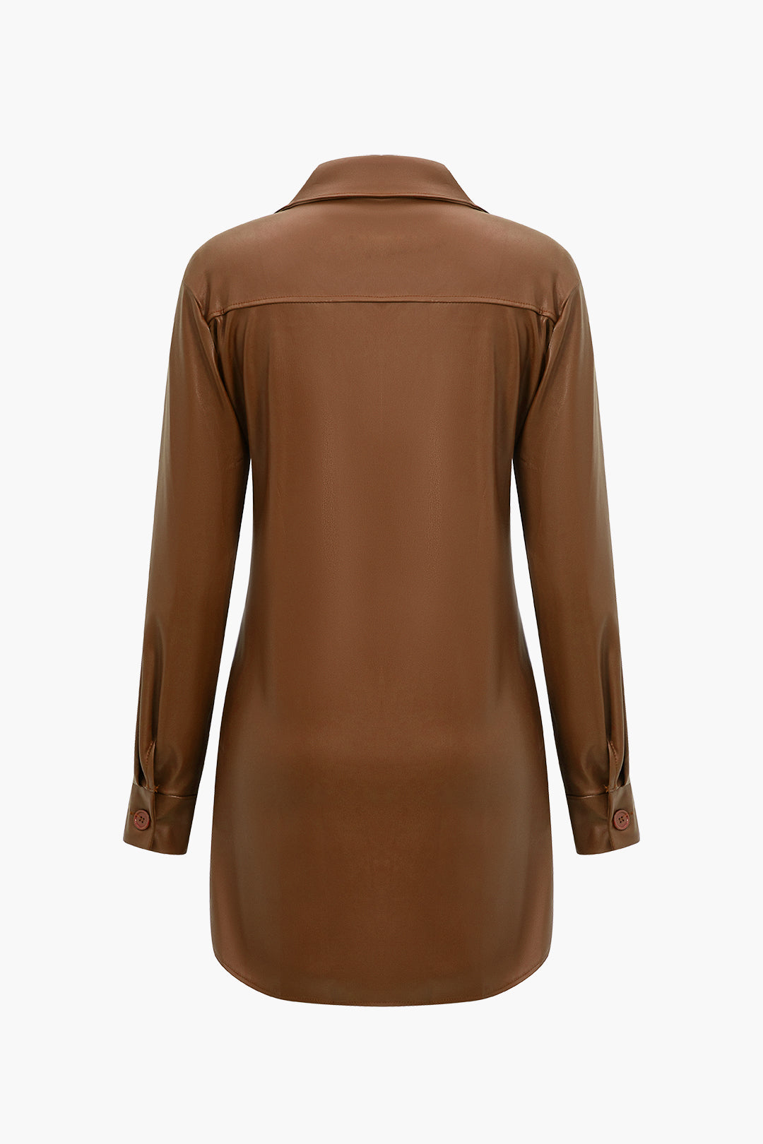 Katı Deri Düğmeli Uzun Kollu Mini Elbise