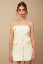 Eduardo Çiçek Desenli Tweed Düşük Omuz Mini Elbise