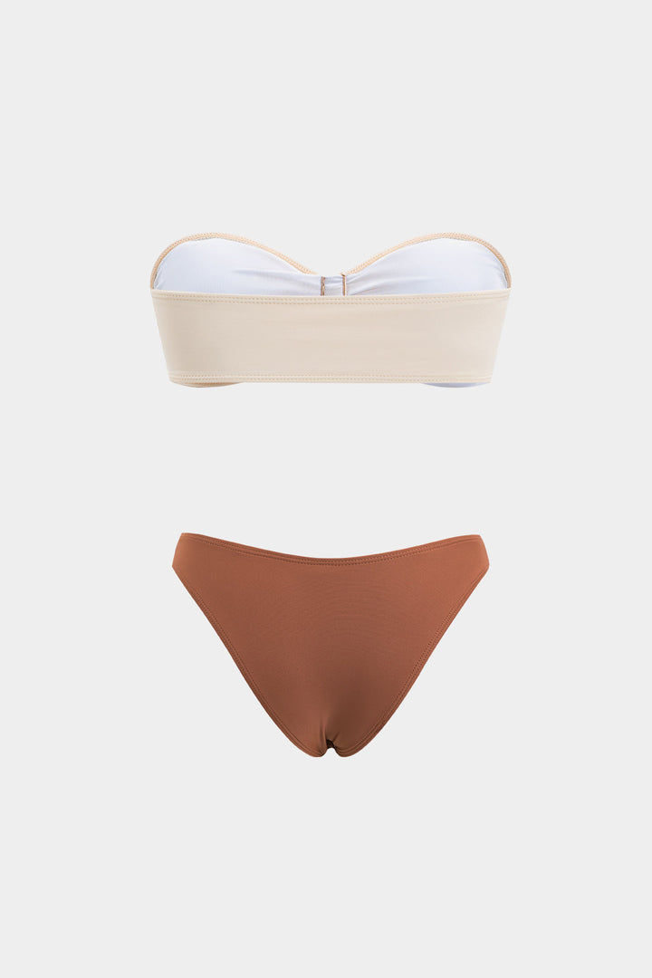 Metalik Büzgülü Sırt Dekolteli Bikini Takımı