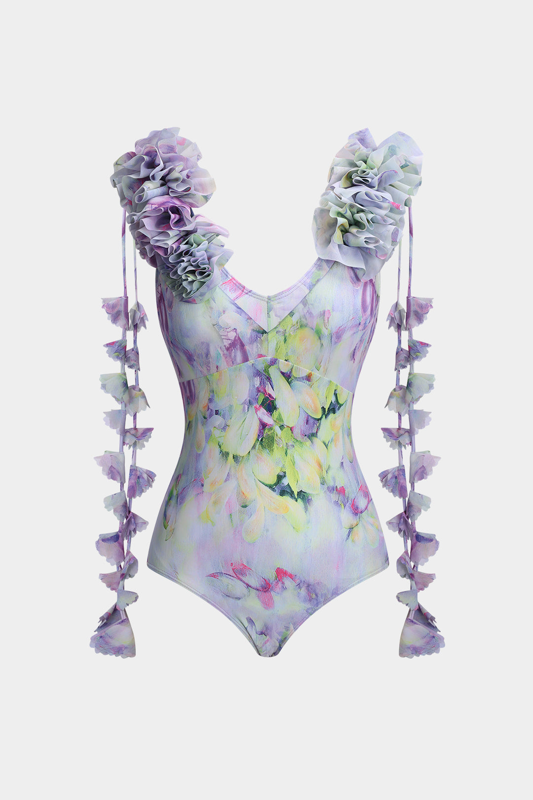 Çiçek Desenli Fırfırlı Karın Toparlayıcı Mayo ve Mayo Eteği Pareo Takım