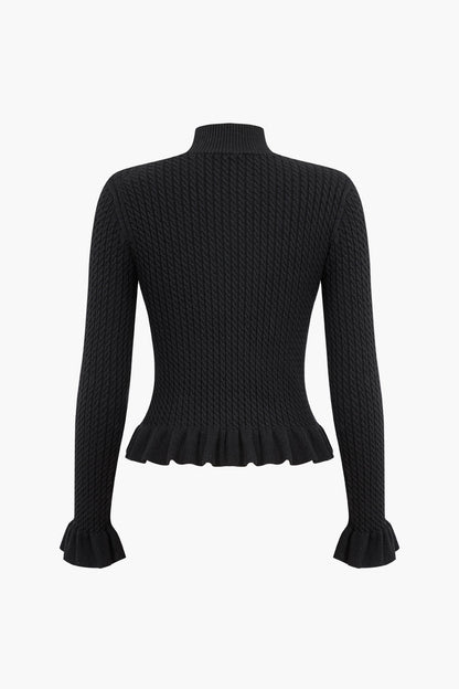 Fitilli Örgü Düğmeli Peplum Kazak