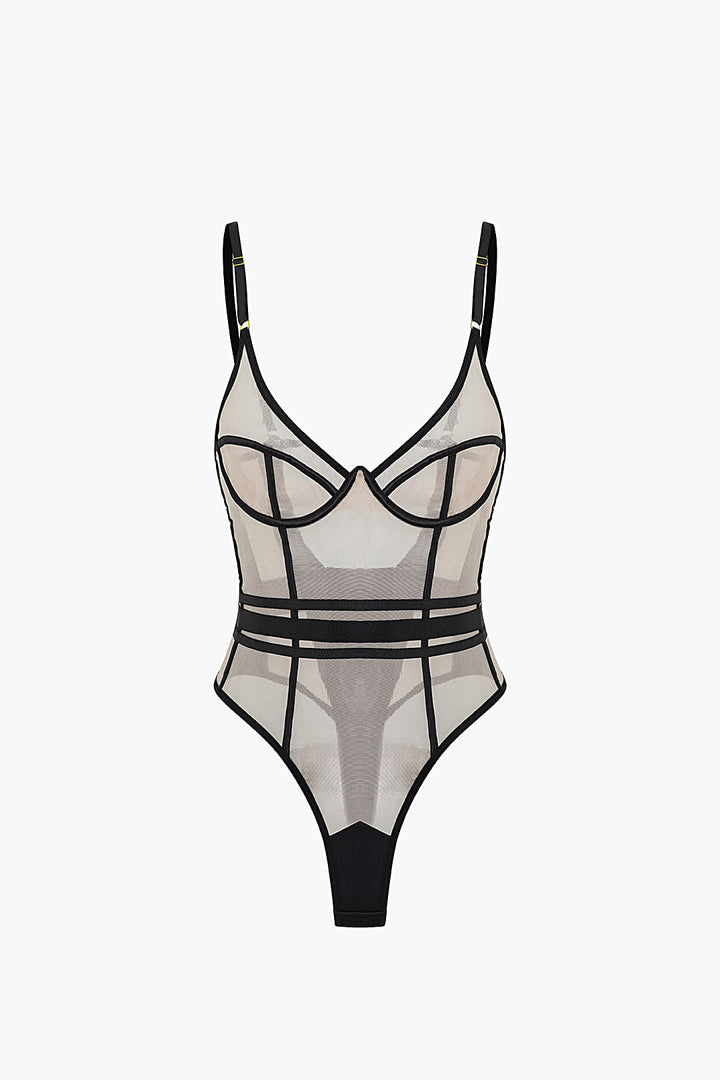 File Şeffaf Sırt Dekolteli Kolsuz Bodysuit