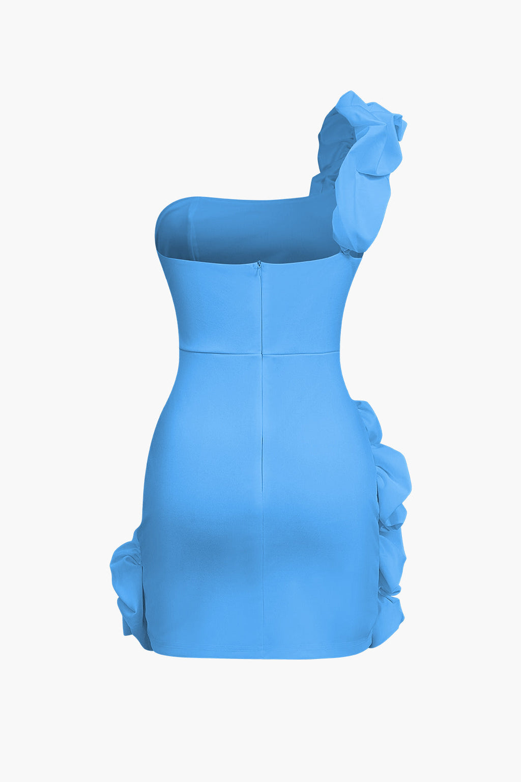 Tek Omuzlu Fırfırlı Mini Elbise