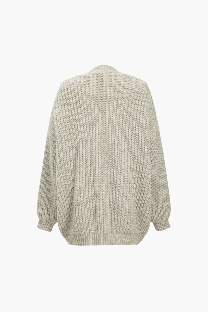 Denim Patchwork Düğme Cepli Kazak Hırka