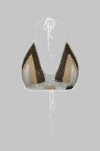 Kontrast Örgü Hollow-Out Bağcıklı Atlet ve Mayo Eteği Pareo Takım