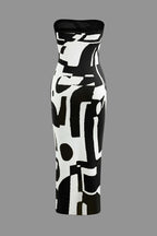 Geometrik Desenli Straplez Triko maksi Elbise