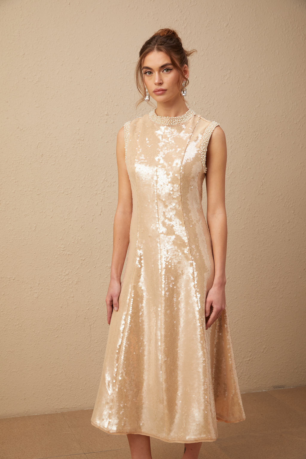 Ornella sahte inci payetli midi elbise