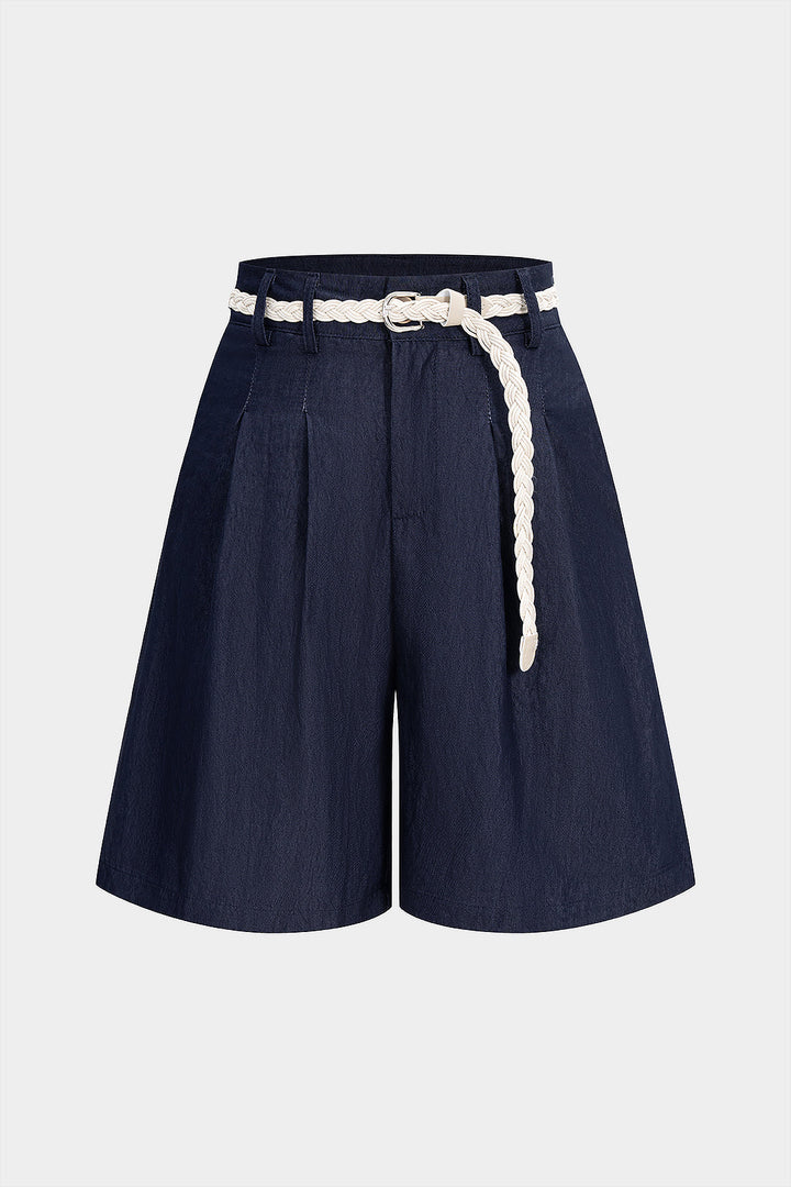 Yüksek Bel Büzgülü Kemerli Şort