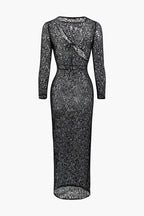 Dantelli Transparan Kesilmiş Önden Bağlamalı maksi Elbise