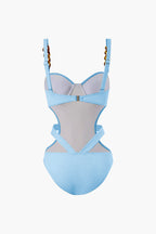 Dokulu Kesik Detaylı Düğme Karın Toparlayıcı Tek Parça Mayo