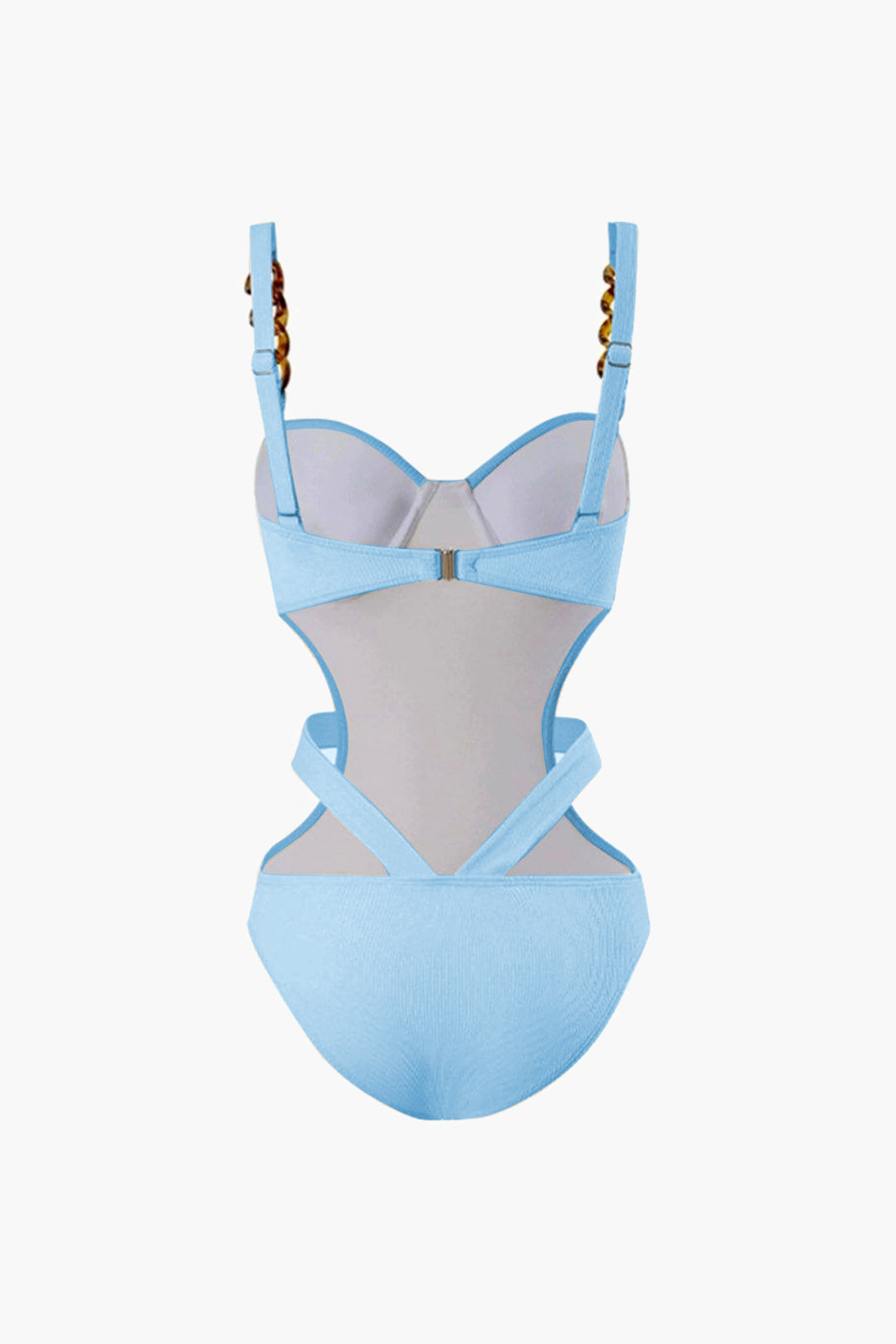 Dokulu Kesik Detaylı Düğme Karın Toparlayıcı Tek Parça Mayo