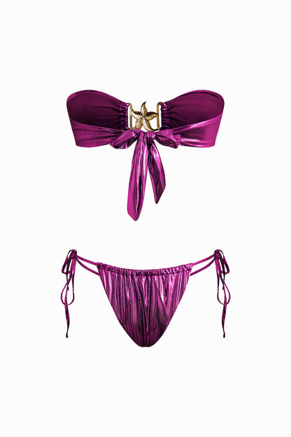 Yıldız Denizyıldızı Dekorlu Düğme Büzgülü Bikini Takımı