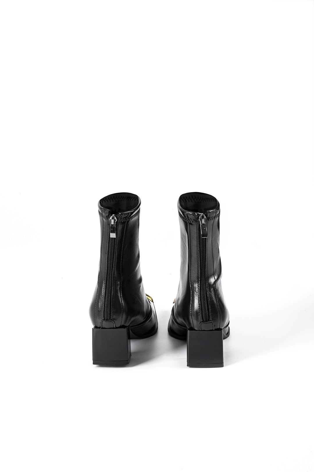 Deri Metalik Fermuarlı Kare Burunlu Bilekte Bot